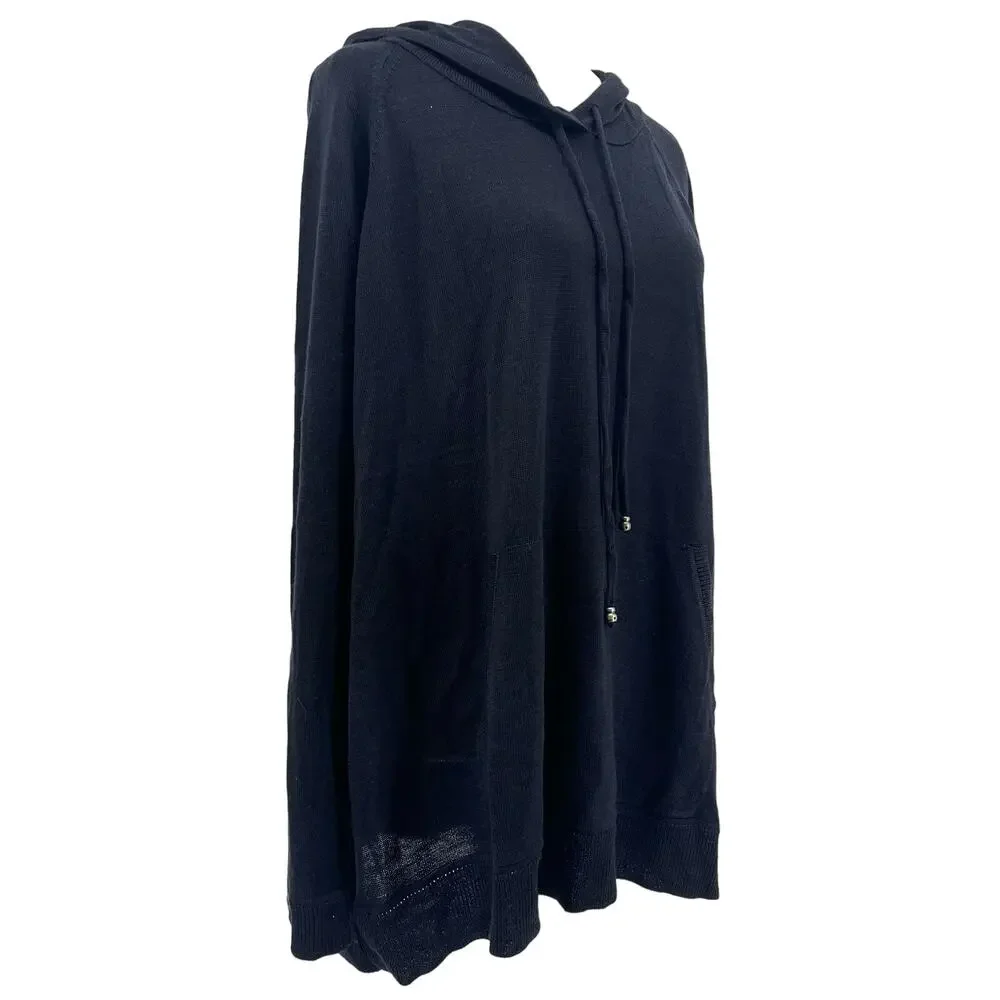 Soft Surroundings Women's 2X NWT Black Hooded‎ Button Sleeve Wool Blend Sweater